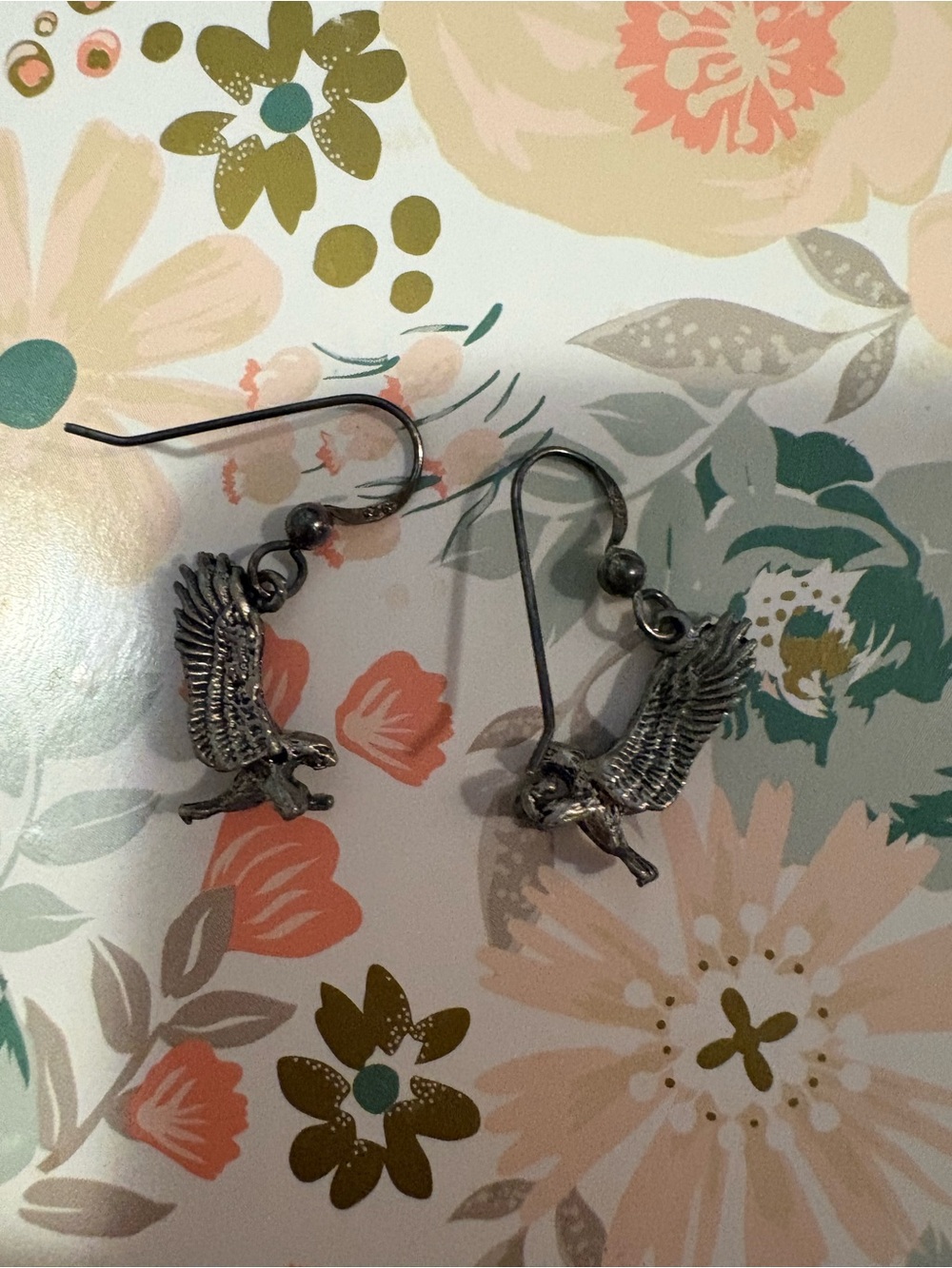 Silver Eagle Dangle Hook Earrings 925 stamped